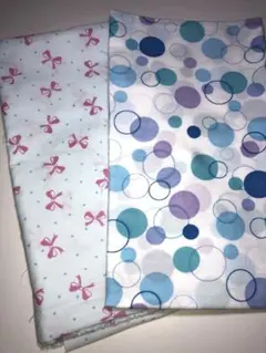 リボン♡ブルー水玉模様★綿生地2点セット！