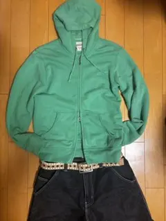 00s olduniqlo レアカラー 黄緑 ダブルジップパーカー Mサイズ