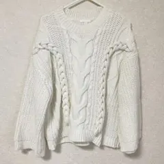 H&M ホワイト ケーブルニット セーター US S