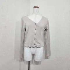 GU　Vネック　リブカーディガン ベージュ（M）コットン混　長袖