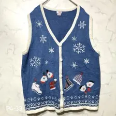 ニットベスト Vネック 刺繍 フェアアイル レイヤード XL