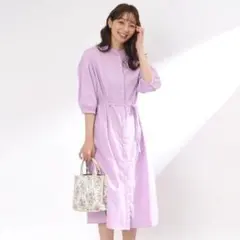 新品未使用タグ付 ITS' DEMO 防シワバンドカラーワンピース パープル F