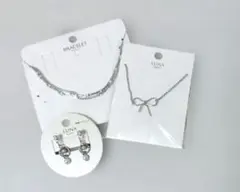 LUNA リボンネックレス、樹脂イヤリング、ブレスレット3点セット