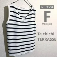 テチチ　Vネック　ボーダー　ストライプ　白黒　サマーニット　レーヨン混