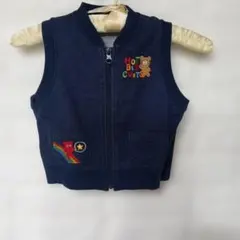 ミキハウスくまちゃん刺繍スウェットベスト ダークブルー 100cm