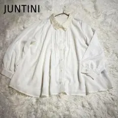 美品＊ジュンチーニ＊【LL】ピンタックブラウス　襟取外し、レース　上品　ゆったり