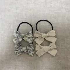 超お買い得♡お揃い リバティと小花刺繍デニム くるみボタン ヘアゴム