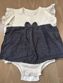 フリル袖リボン付きロンパース