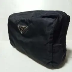 PRADA プラダ ナイロン ポーチ ブラック 三角ロゴ コスメポーチ 大きめ