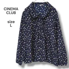 CINEMA CLUB　小花柄ラウンドカラーブラウス　L　ネイビー　洗える　古着のサムネイル