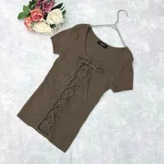 美品✨イング（M）レースアップ リブニット 半袖 グレージュ 地雷系 量産型