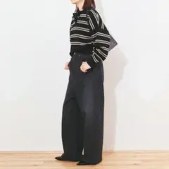 新品タグ付147 イチヨンナナ 取り外しフリルブラウス ストライプ 長袖 