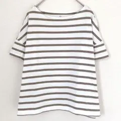 無印良品　MUJI カットソー　ドロップショルダー　グレージュ　白　M-L 半袖