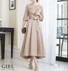 パーティードレス　ロングワンピース　Lサイズ　ピンクベージュ