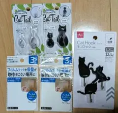 ダイソー 猫型粘着フック、フィルム・吸盤用透明補助シート 5点セット