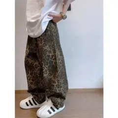 【SALE中！】デニムパンツ レオパード ストリート カジュアル ワイド 3XLのサムネイル