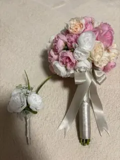 【最終値下げ】ハンドメイド ブーケ ブートニア ピンク ホワイト 薄ピンク