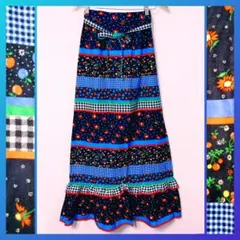 昭和レトロ古着★色んな柄が可愛いロングスカート(花·チェック·さくらんぼ)