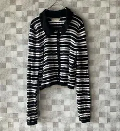 ⭐︎長袖カーディガン ブラック/ホワイト ストライプ レディース 通勤 通学 古着