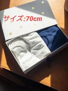 Ron Herman　ネイビー・ホワイト長袖ロンパース 2枚ギフトボックスセット