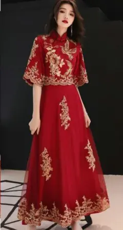 金刺繍入りロングチャイナドレス