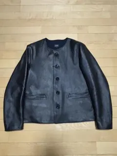 美品 rofmia ノーカラー レザー ジャケット ホースハイド カーディガン