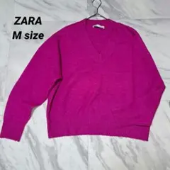 ZARA Vネック ニット 濃ピンク ウール混 M A029