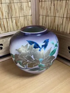 京焼 花瓶 藤平正文 作 共箱付 花器 陶器 青釉 和風インテリア 茶道具 京焼 花瓶 藤平正文 作 共箱付 花器 陶器 青釉 和風インテリア 茶道具