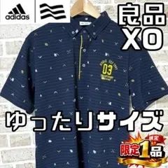 【早い者勝ち✨】アディダスゴルフ メンズ 半袖 ポロシャツ XO ネイビー/総柄のサムネイル
