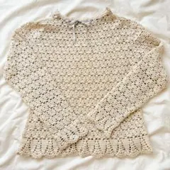 【古着】ラメリボンニット⌇アイボリー　vintage　レトロ古着　きいちご