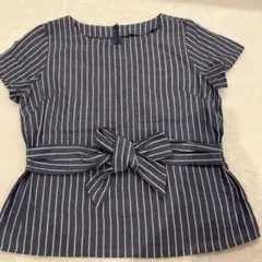 ナチュラルビューティーベーシック　ストライプカットソー　リボン