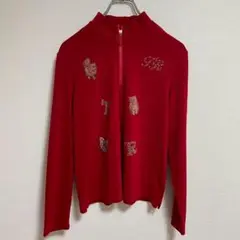atelier eiko 長袖ハーフジップカットソー　ハイネック　レッド