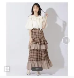 ウィルセレクションチェック柄 ティアード ロングスカート ブラウン　アシメ