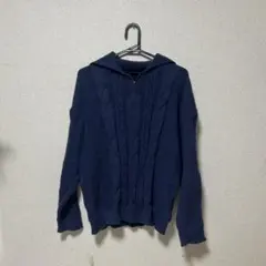 ネイビー ケーブルニット ハイネック セーター