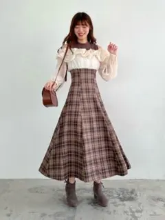 MAJESTIC LEGON ウエストきゅっとミルフィーユワンピ ブラウン