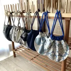在庫処分！ダマスク柄等柄まぁるい巾着８個まとめて