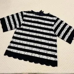 【美品】MUVEIL☆ボーダー　レースブラウス　スカラップ　38のサムネイル