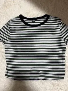 SHEIN ボーダー 半袖Tシャツ グリーン Lサイズ