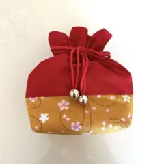和装用 巾着袋 赤×金 桜柄