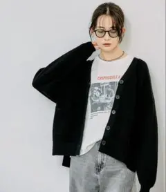 GLOBAL WORK スッキレイVネックカーディガン長袖　ブラック　L ラメのサムネイル