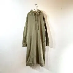 ユニクロ　スウェットフーデッドロングワンピース（長袖）　グリーン　M スリット