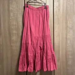 IENA イエナ コットン ティアードスカート ピンク ロング フレア インド綿