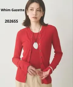 Whim Gazette シアーリブニットカーディガン　レッドのサムネイル