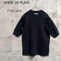 SENSE OF PLACE【F】半袖カットソー ニット ブラック 肩見せ 上品