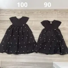プティマイン ハートワンピース 姉妹お揃い 100 90