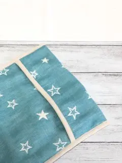 ふんわりガーゼのアイス枕カバー　ハンドメイド　星　ピーコックブルー