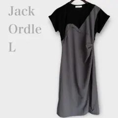 ワンピース アシンメトリー 切替 バイカラー 半袖　ブラック グレー　L