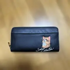 猫刺繍 ラウンドファスナー長財布 ブラックのサムネイル