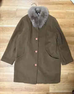 お値下げ✨️MATIERE カシミヤ混 ウール ブラウンファー襟付きミドル丈コート