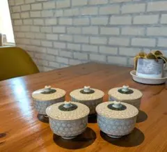 伝統工芸品 九谷焼 蓋付茶器 湯飲み 亀甲文 金彩 5客セット